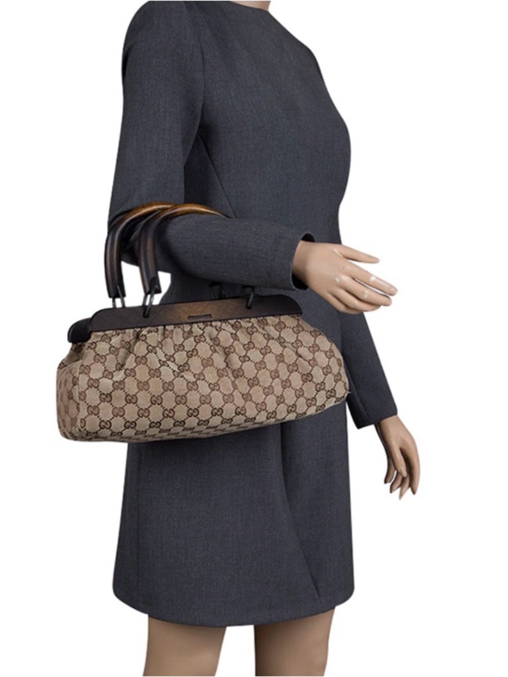 Authentic Gucci GG Monogram Wood Handle Doctor Bag Vintage Tom Ford Era 2002
